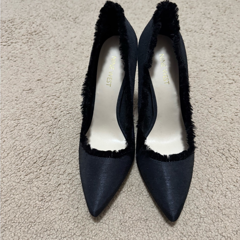 Nine West Tatiana Black Heels with Fur Trim